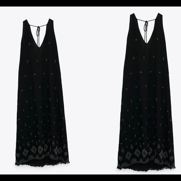 ZARA black embroidered beaded midi dress limited edition Sz S NWT - Picture 4 of 10